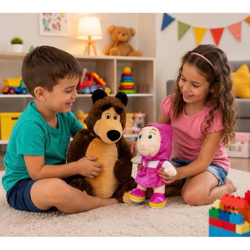 Masha e o Urso Kit Urso  Pelúcia e Boneca Brinquedo Pelúcia Musical 🎵 Infantil