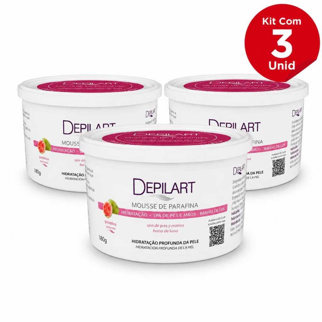 Kit 3un Mousse Hidratante de Parafina Goiaba Depilart 180g