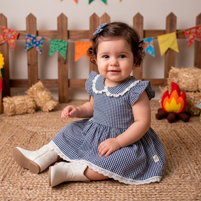Vestido Bebê Infantil Menina P a 3 Anos Estampado Xadrez Preto Elegante Moda Bebê Luxo 100% Algodão