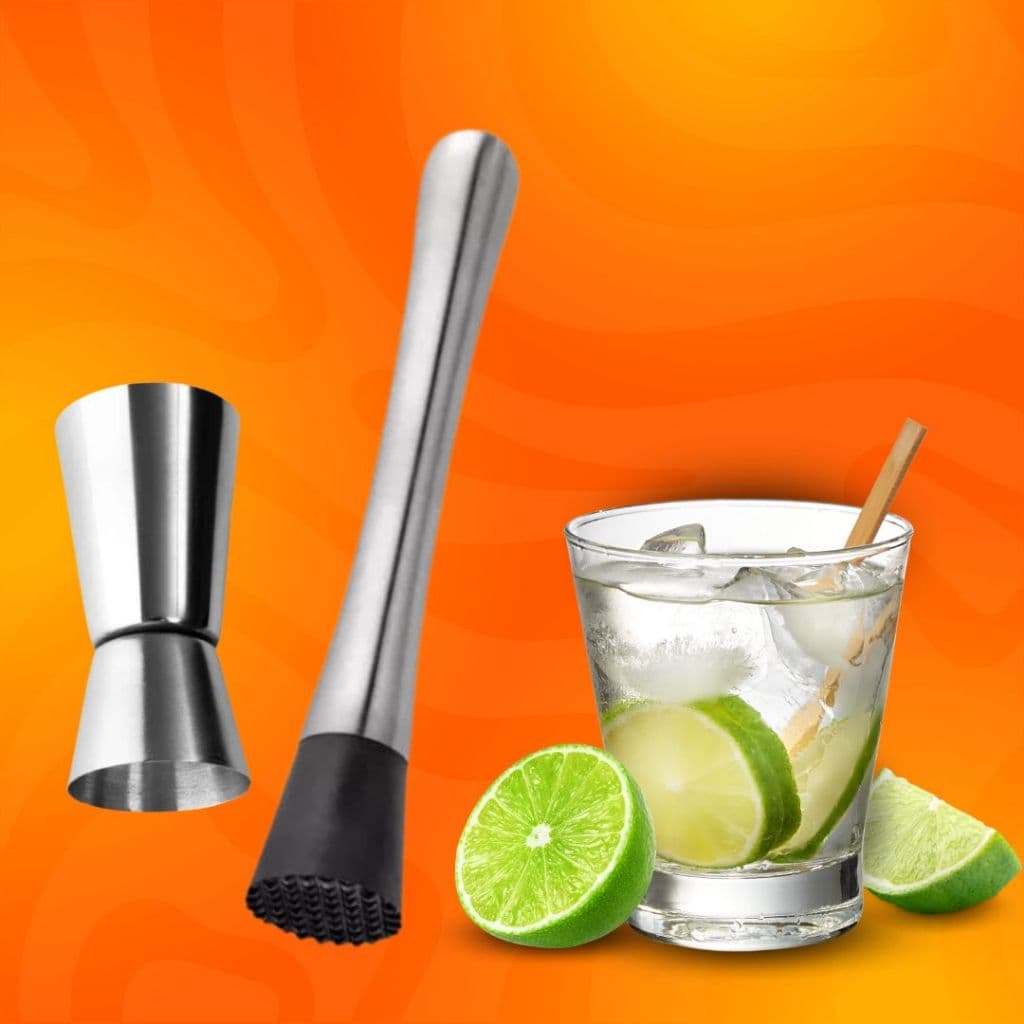 Combo Bar Caipirinha Socador Inox Macerador Frutas Dosador Duplo Inox 30/60 ml Bebidas Drinks Whisky