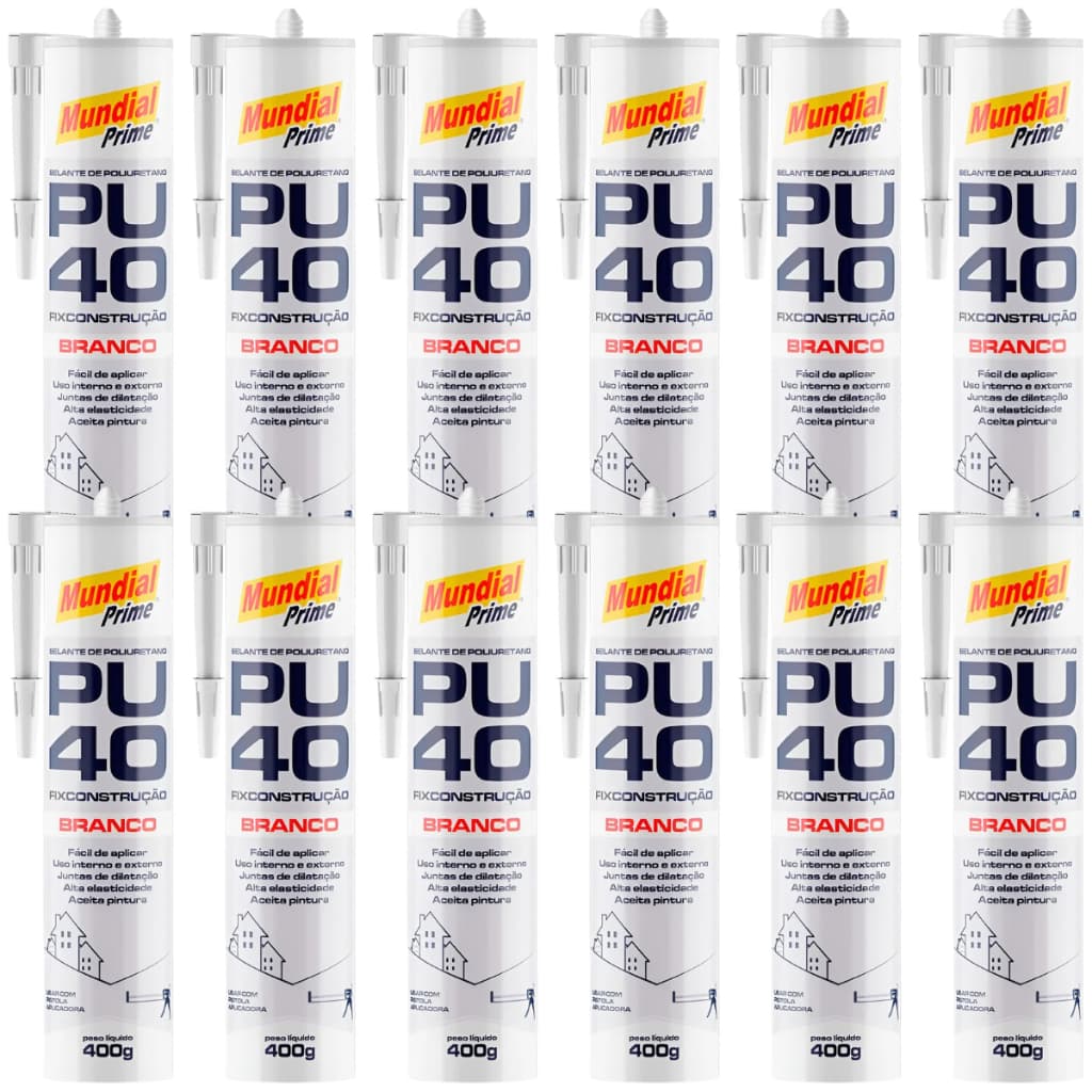12 Selante PU40 Mundial Prime 400g - Resistente a Intempéries, Flexível e Versátil