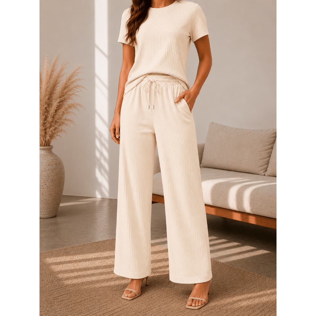 Calça Pantalona Feminina Tecido Canelado Calça Feminino Cintura Alta Pantalona Elegante