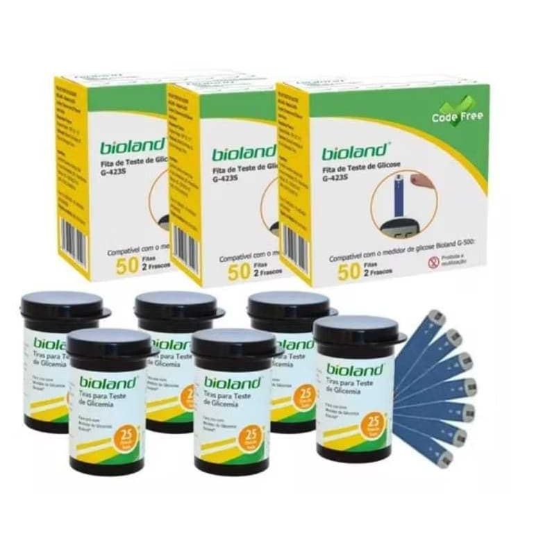 Kit 3 Caixas (150 un) Fitas de Glicose para Glicosímetro Modelo G-500 / G-425-3 / G-500 Bioland