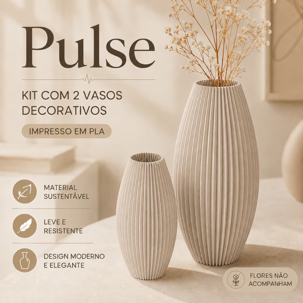 Kit Duo Pulse 2 Vasos Decorativos Canelados Cachepot Moderno Para Decoração Interna