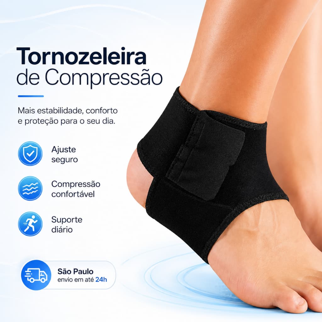 Tornozeleira Esportiva Ajustável Alta Compressão Proteção Articulação Tornozelo Anti Lesão Confortável