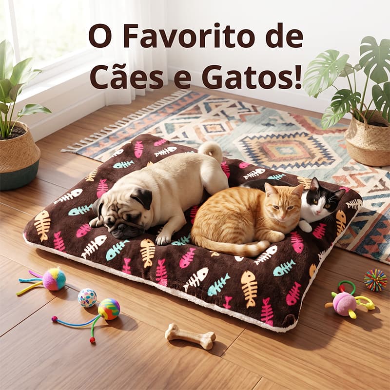 Cama Pet Confortável de Flanela | Estampa de Espinha de Peixe para Cães e Gatos | Leve e Lavável na Máquina (90x63cm)