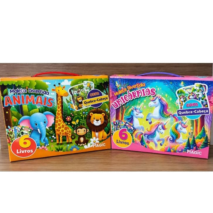 Maleta Divertida Animais – 6 Livros Infantis + Quebra-Cabeça .