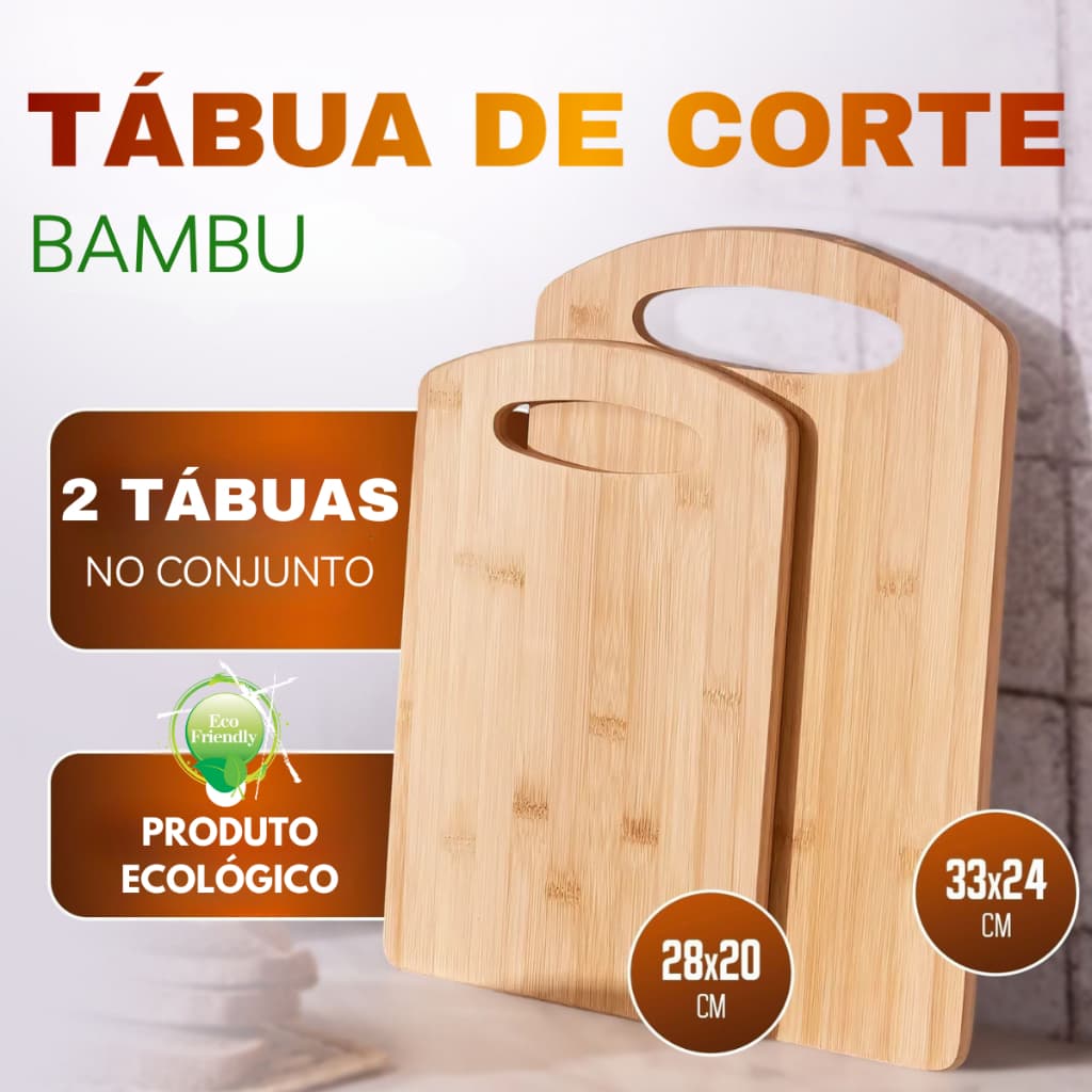 Kit 2 Tábuas de Corte Bambu Grande e Média -Tábua de Servir Carne e Legumes Resistente e Ecológica