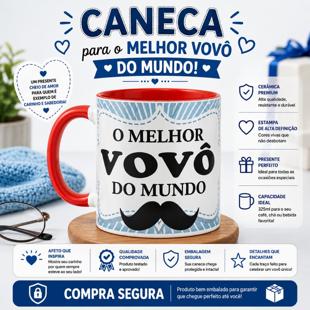 Caneca Promovidos a Avós | Anúncio de Gravidez Gestação Presente Família Pai Dia dos Pais 325ml