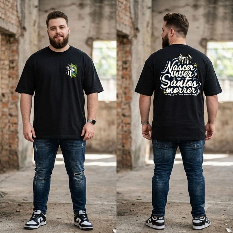 Camiseta Santos Nascer Viver Morrer 100% Algodão Oversized Torcedor Retrô Estilo Rua Casual Streetwear Blusa Masculina