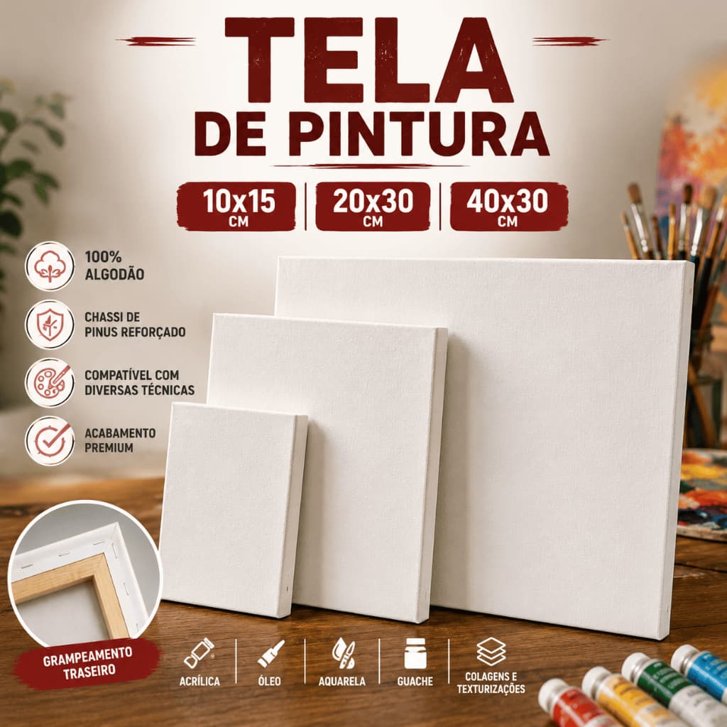 Telas De Pintura 10x15 20x30 30x40 Algodão Alta Qualidade P/ Guache Óleo Acrílica Artesanato