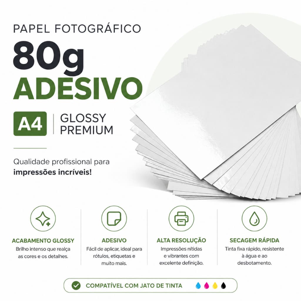 Kit 200 Folhas Papel Fotográfico 80g Adesivo A4 MASTERPRINT Linha Neutra