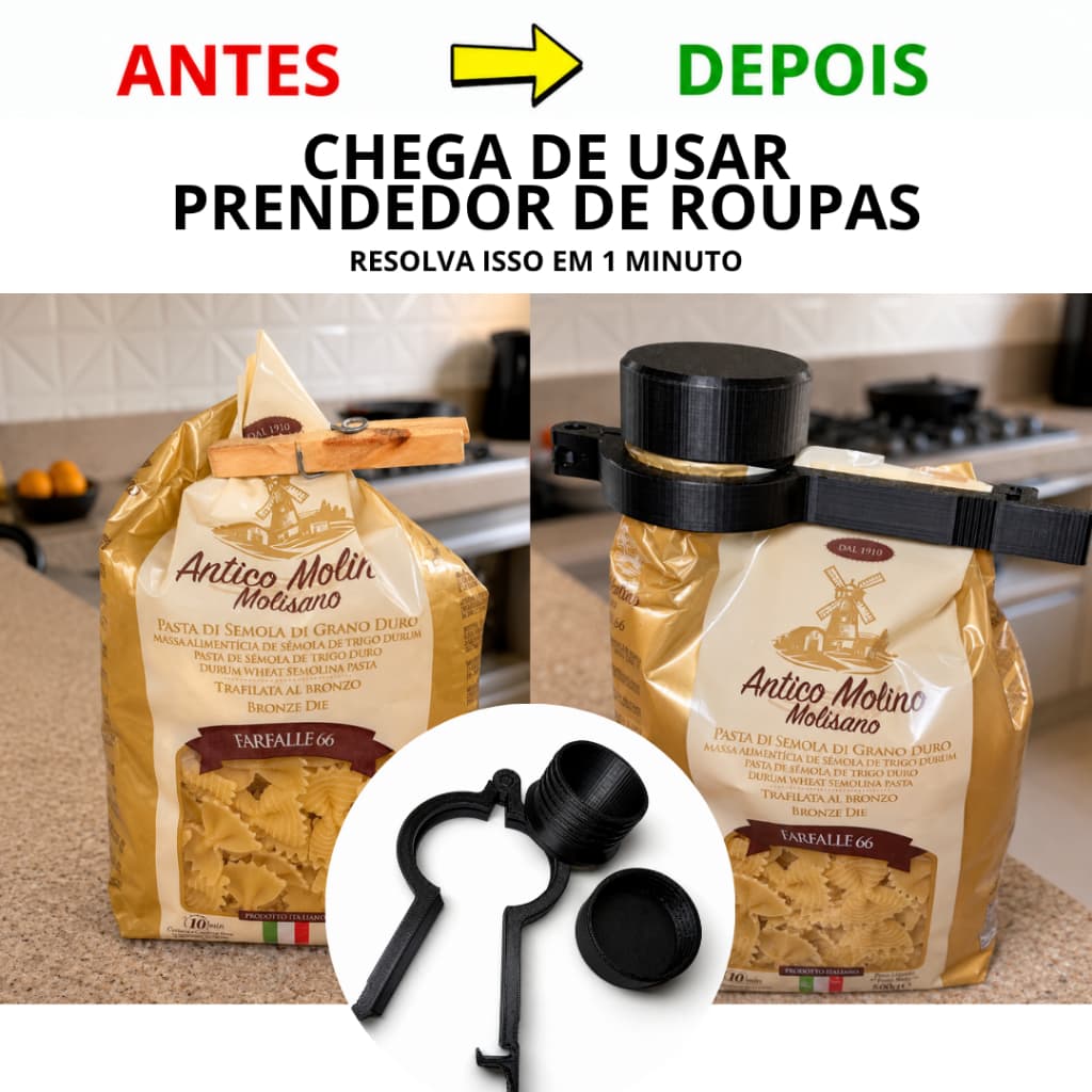 Prendedor de Embalagens com Tampa Rosqueável, Clip para Fechar Sacos de Café, Ração, Farinha e Alimentos