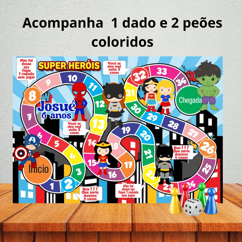 Jogo de tabuleiro para lembrancinha de aniversário/ kit festa/ personalizados - SUPER HEROIS BABY