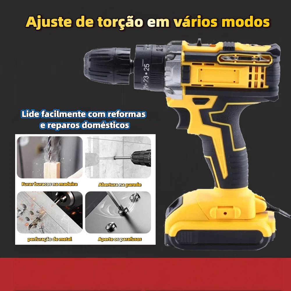 Furadeira/Parafusadeira sem Fio 12V/21V com Carregador Bivolt - Ferramenta Elétrica