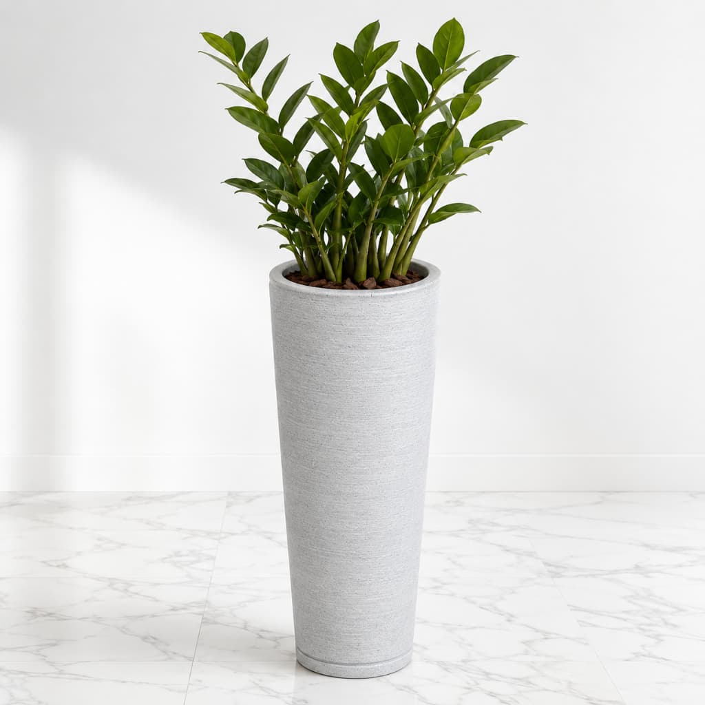 Vaso Decorativo Ibiza 59cm Textura Escovada com Prato Coletor Polietileno Premium Durável e Leve
