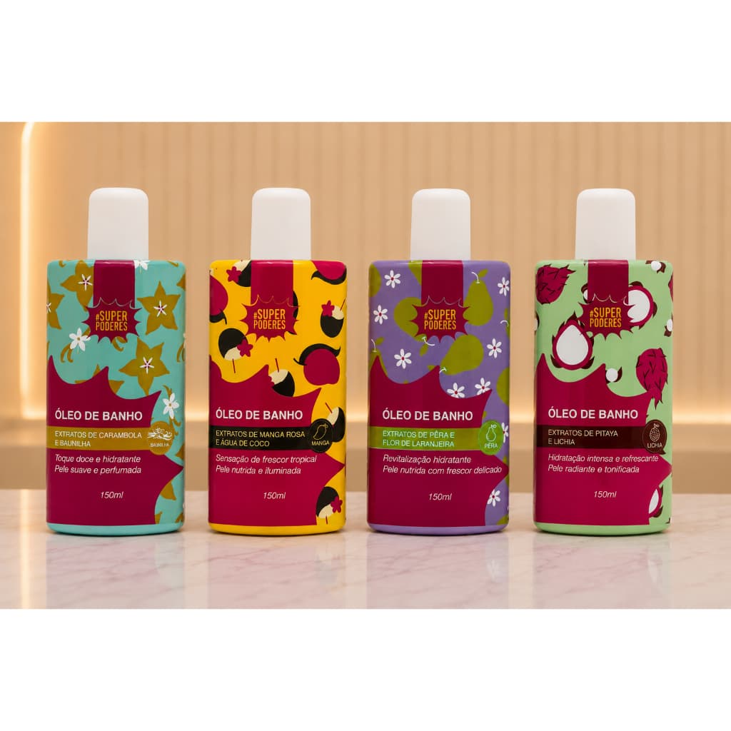 Óleo de Banho Super Poderes 150ml – Escolha a Fragrância | Carambola, Manga Rosa, Pêra ou Pitaya