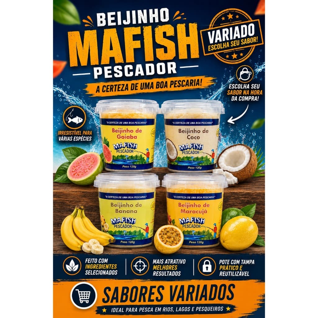 KIT 3UNS Beijinho Mafish Pescador 120g – Sabor Variado | Escolha o Sabor na Compra
