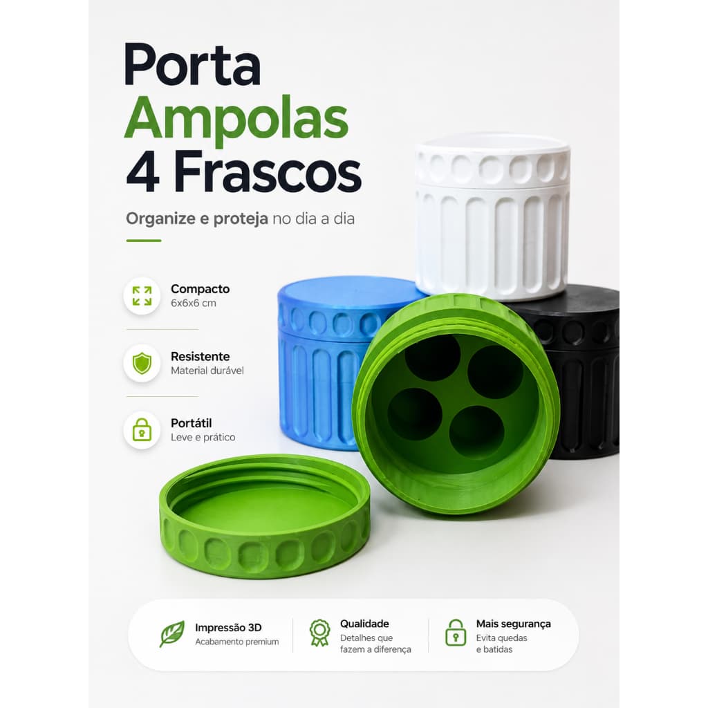 Estojo Porta Ampolas 3ml 4 Frascos Reforçado Organizador Peptídeos Viagem