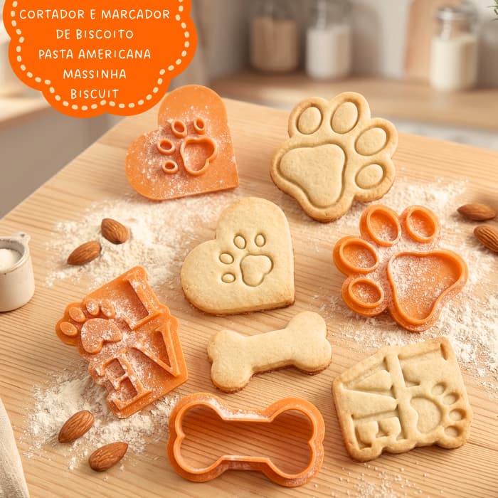 kit 4 Cortador/Marcador Para Biscoitos, Pasta Americana e Massinha - Patas de Cachorro