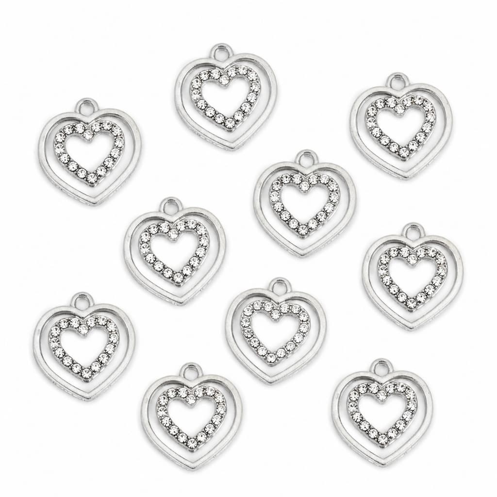 10/30 Pingentes Coração Delicado Strass Pedras Brilhantes Atacado Kit Lote Montagem Bijus Artesanato