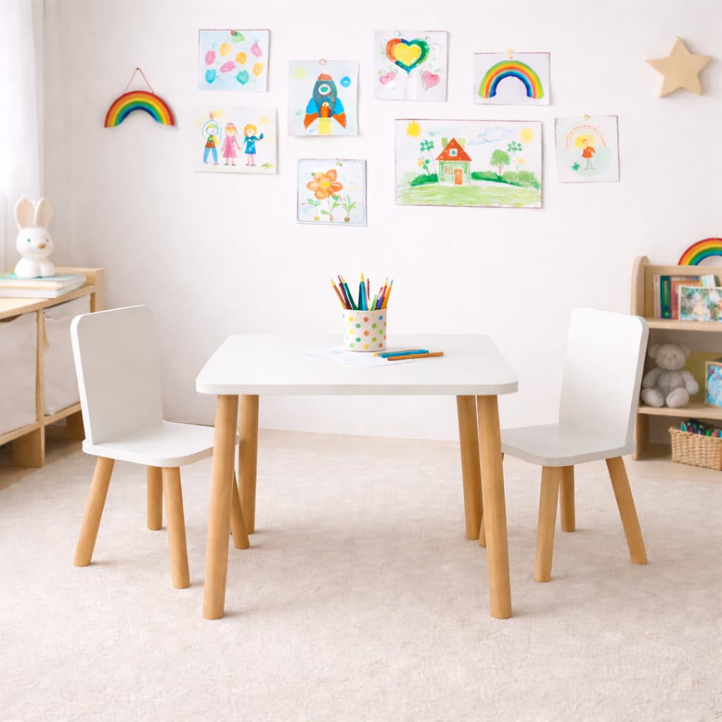 Mesa Infantil Redonda MDF Branco Com 2 Cadeiras Montessori Educativa Criança