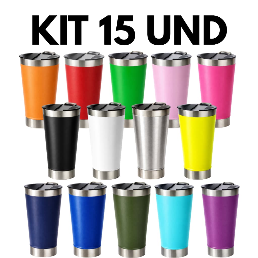 Kit 15 Copo Térmico Abridor de Garrafa 437ml Aço Inox 304  Cerveja Chopp Churrasco
