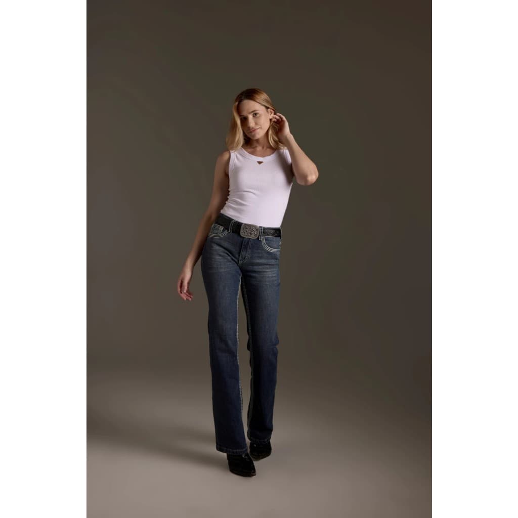 Calça Jeans Feminina Selff Western Boot Cut Stone Rock Jeans Feminino