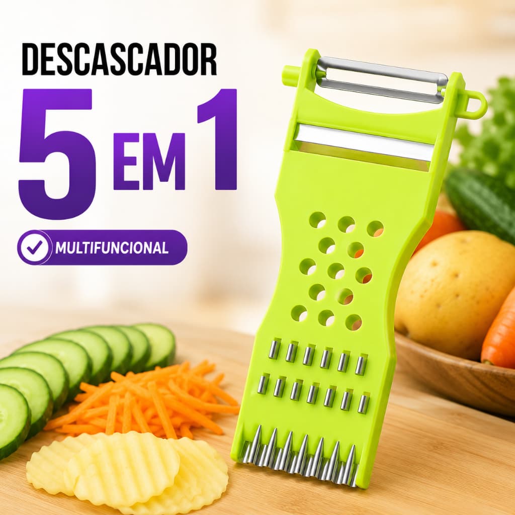 Kit 3 Descascador 5 em 1 Profissional Cozinha Cortador Fatiador de Legumes e Frutas