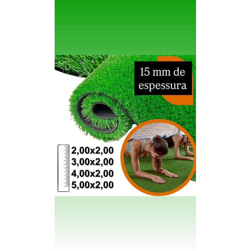 Grama Sintética Decorativa. 15mm Premium - 4m² | 6m² | 8m² | 10m² | 15m²  - Jardim Playground Casa