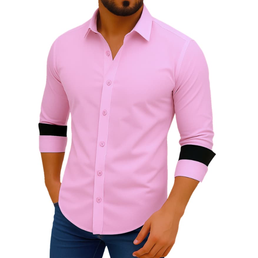 Camisa Social Masculina Rosa Manga Longa Casamento Formatura