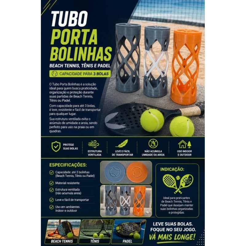 Tubo Porta Bolinha Beach Tennis, Tênis, Padle