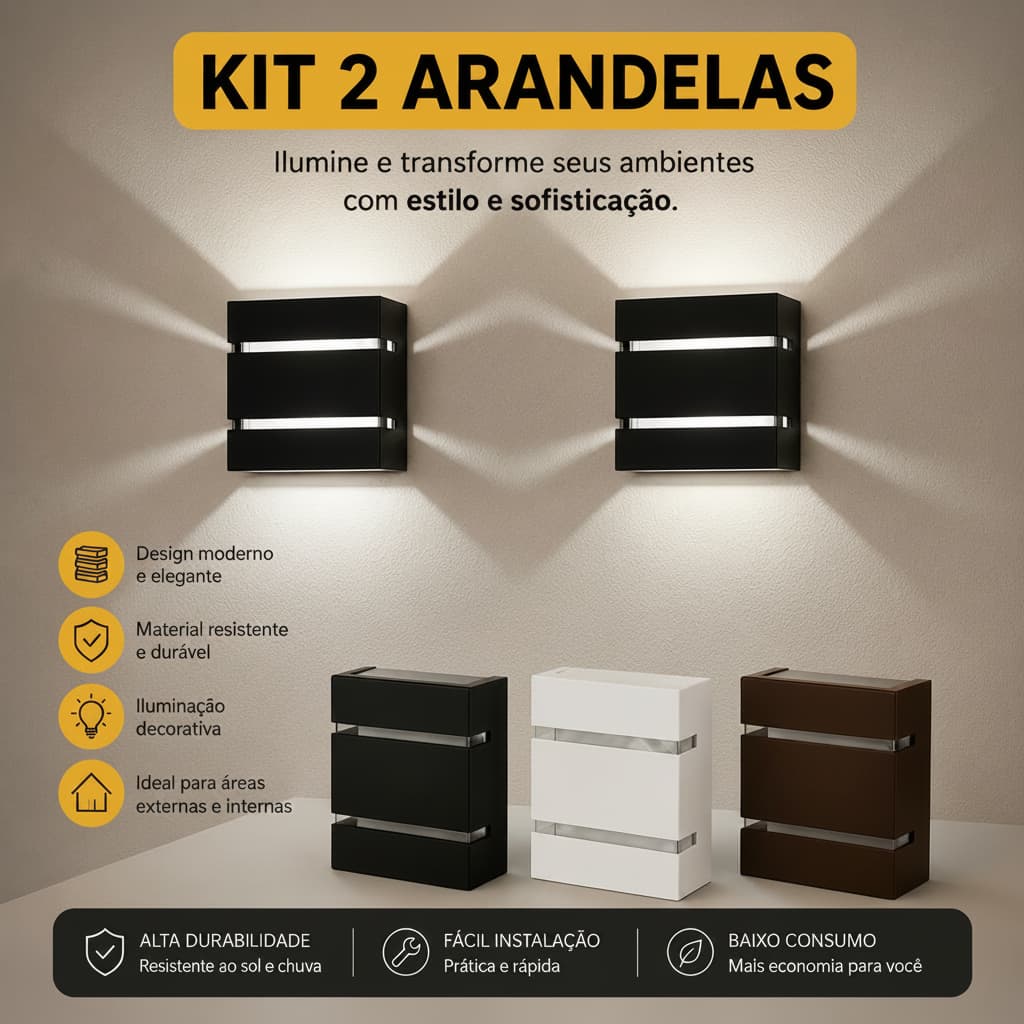 Kit 2 Arandela De Parede Luminária Slim Decoração 2 Focos  2 Frisos Externa e Interna Ideal P/ Jardins Muros Sítios