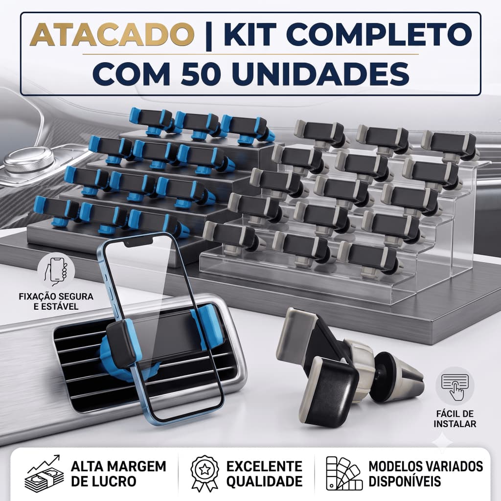 Kit 50 Suportes Para Celular Carro Universal Saída De Ar Veicular Atacado Revenda