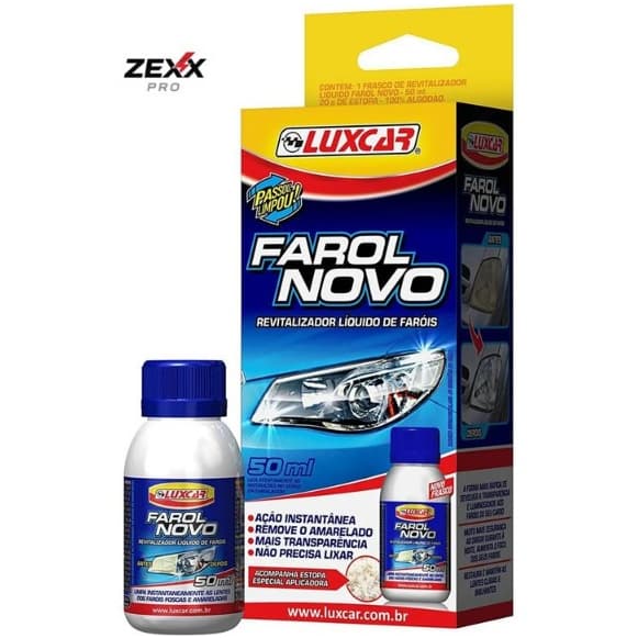 Revitalizador Renovador Líquido Farol Novo Luxcar limpa e Restaura Amarelado Fosco 50 ml
