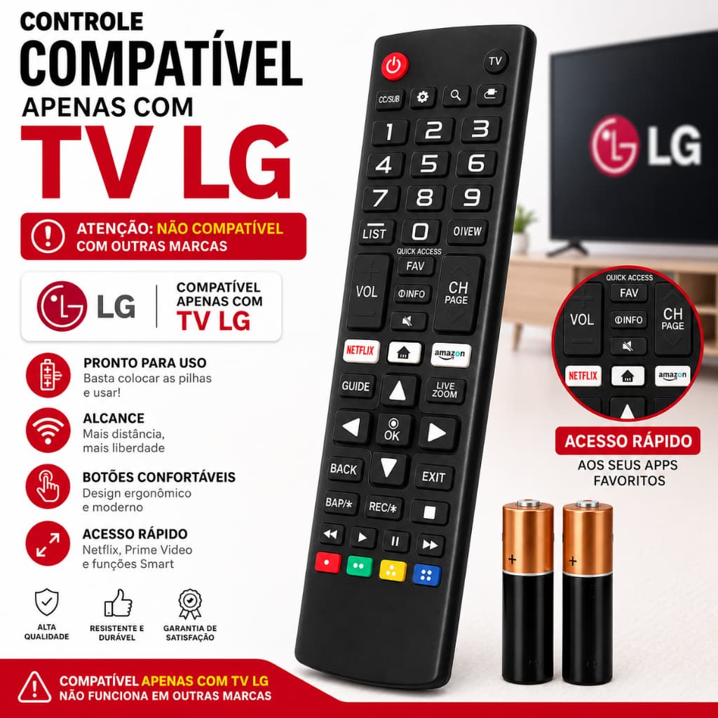 Controle Compatível  TV LG Smart Compatível LCD LED 4K UHD Pronto Para Uso