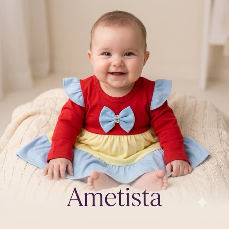 Vestido Bebê Menina Manga Longa Três Marias Colorido Vestido Algodão Infantil 3 a 6 Meses Manga Comprida