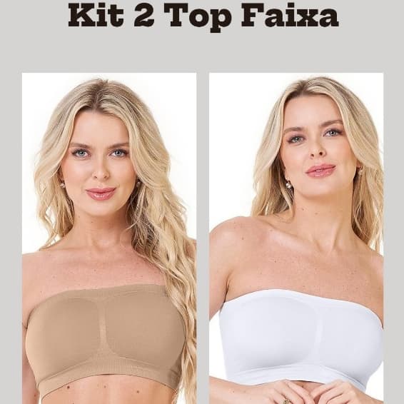 Kit 2 Top Faixa Sem Bojo Zee Rucci Feminino Básico Confortável PP ao GG
