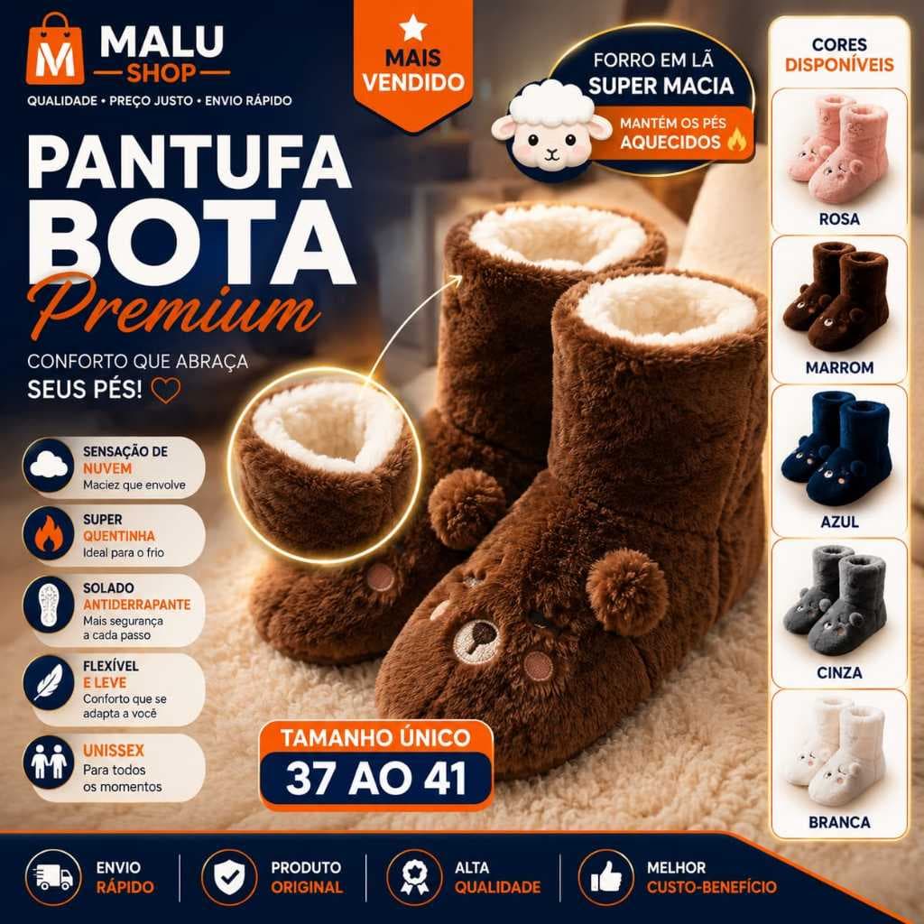 Pantufa Unissex Pelúcia Tamanho Unico 37 ao 41 Quentinha Super Macia Anatómica Conforto Para Casa Inverno Estilo Bota