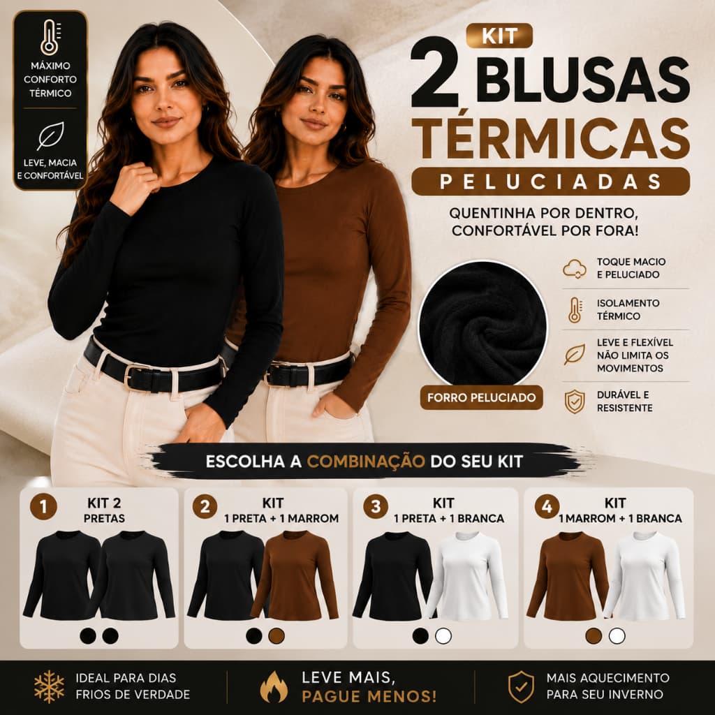 KIT 2 BLUSA TÉRMICA PELÚCIADA SEGUNDA PELE QUALIDADE E ACABAMENTO PREMIUM
