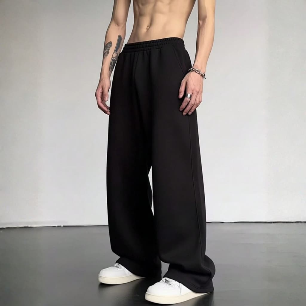 Calça Moletom Baggy  Wide Leg Masculina Cintura Elástica Confortável