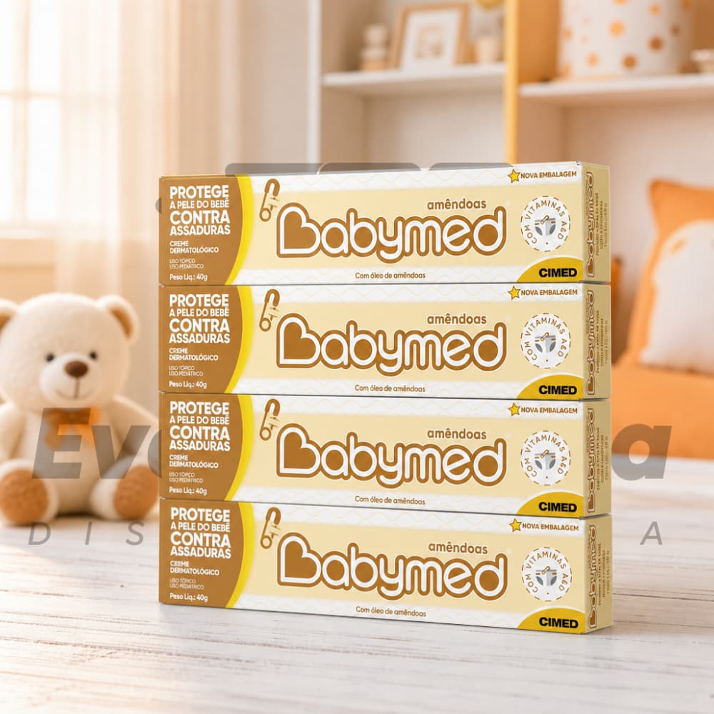Kit C/4 Creme pomada para assadura Babymed Amêndoas hidratação vitamina E e A Bebê criança Cimed 45g