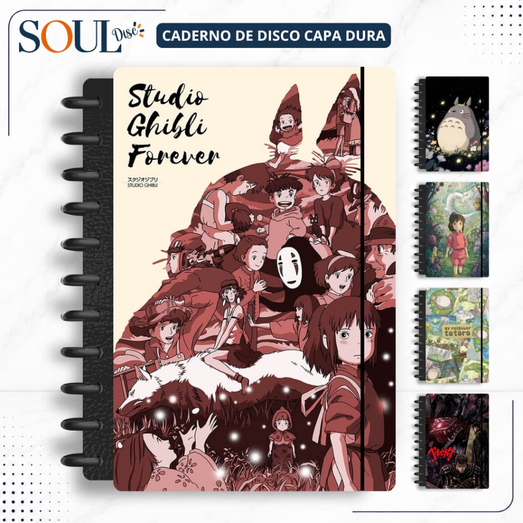 CADERNO DE DISCO INTELIGENTE STUDIOS GHIBLI - MINI, P, M, G e (G de 10 MATÉRIAS) - COM NOME