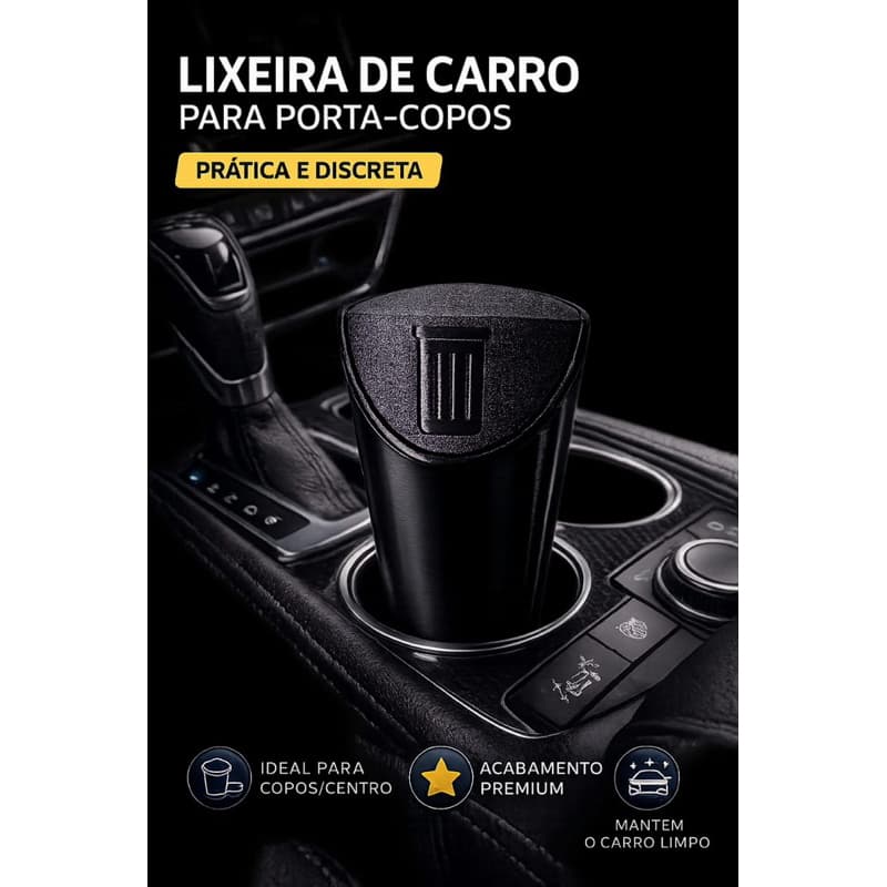 Lixeira Automotiva Porta Copos em PLA com Tampa | Mini Lixeira para Carro | Organizador Interno Premium