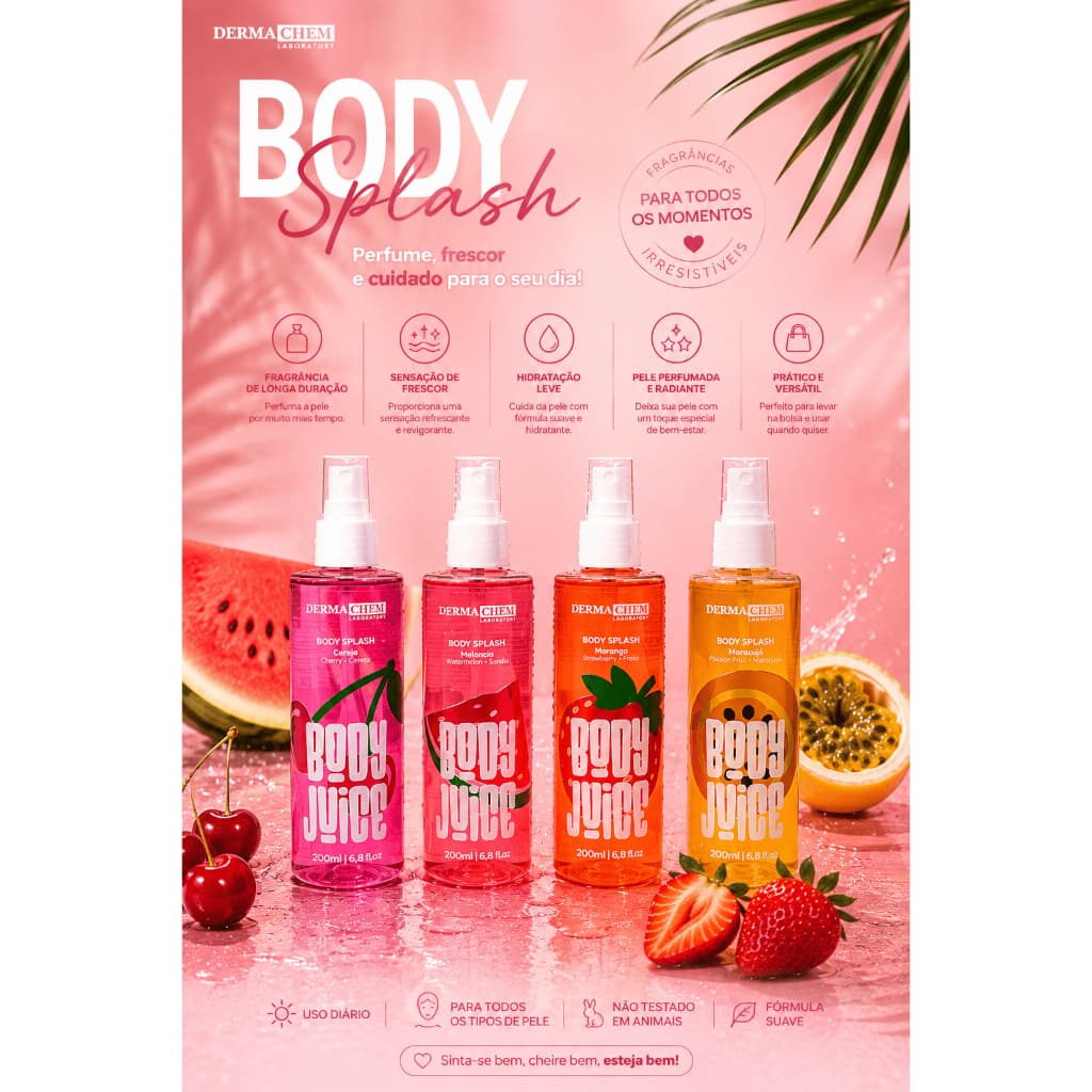 Body Splash Perfumado Hidratante Fragrância Longa Duração Dermachem 200ml
