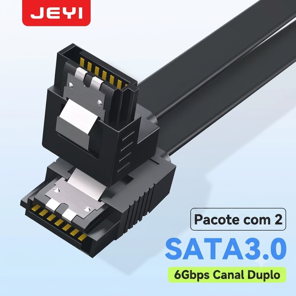 Kit 2 Cabos de Dados SATA 3.0 JEYI JYSATA-L11 - Alta Velocidade 6Gbps, 40cm, Preto - [Com Conector em L e Blindagem]