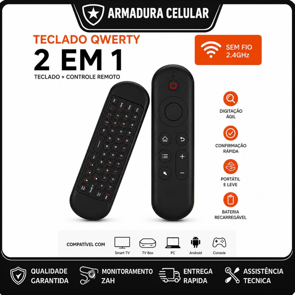 Air Mouse Controle Remoto LE-7678 Teclado QWERTY RGB 2.4G Wireless para Smart TV Android TV Box
