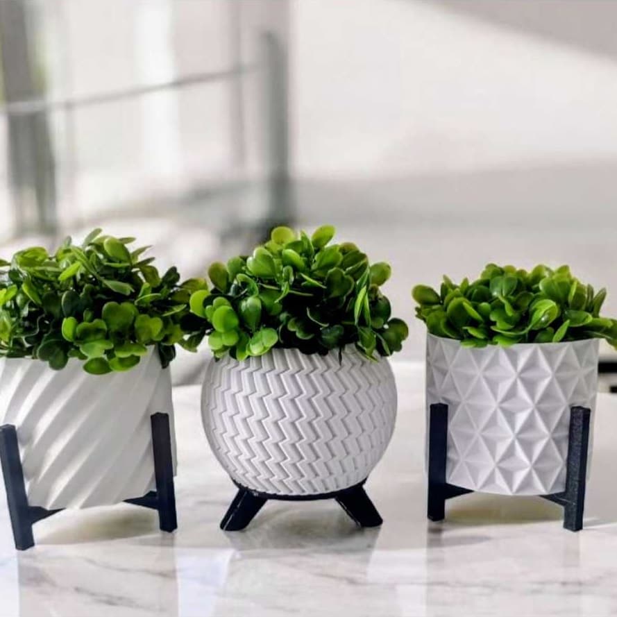Kit 3 Vasos - Com Plantas Artificiais - Mini - Decoração Moderna - Decoração Sala - Impressão 3D.