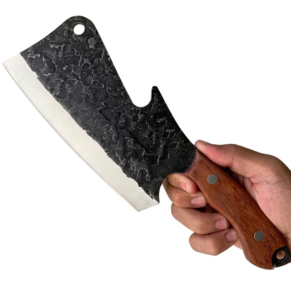 Cutelo Artesanal Profissional Aço Inox Lamina 4mm Full Tang Cabo de Madeira Para Churrasco Cozinha