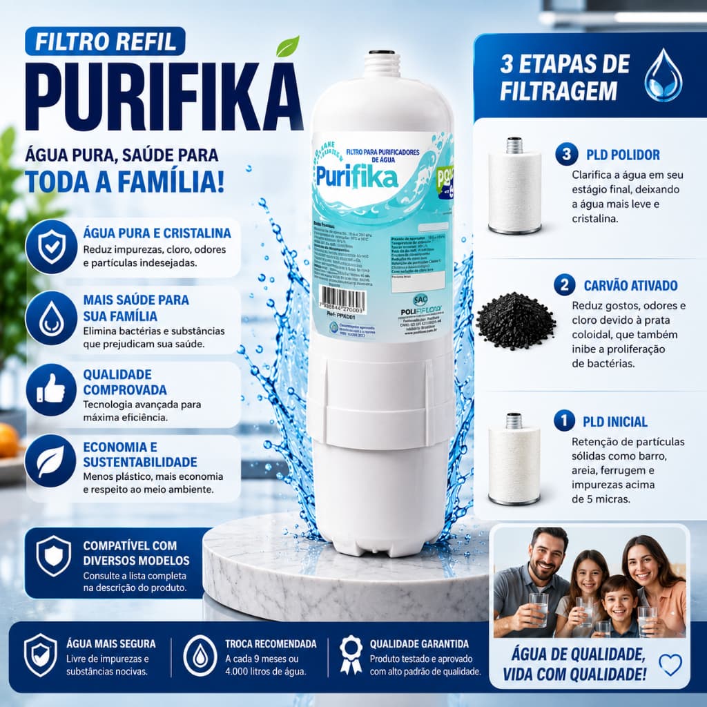 Filtro Refil Vela Para Purificadores De Água Compatível com modelo Everest